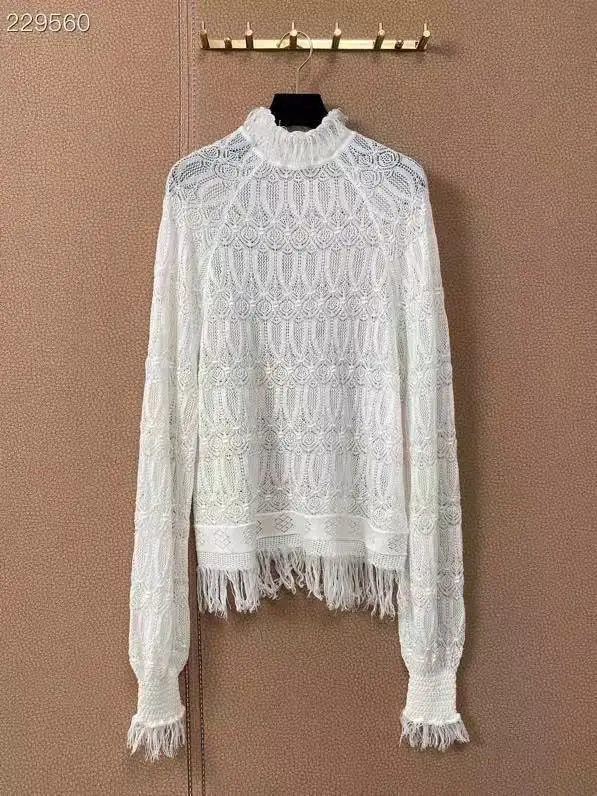 

High Quality Runway Designer Knitted Sweaters Pullovers Women Autumn Winter Long Sleeve Tassel Embroidery Sweet Jumper