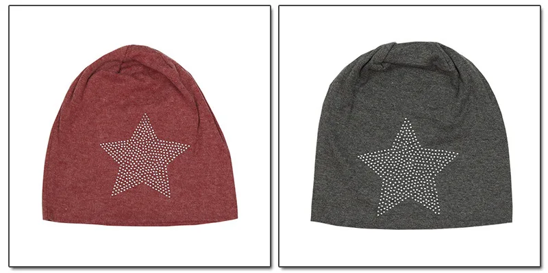 ELIfashion Модные Стразы Блеск Шапки Для женщин Зимняя вязаная Кепки s Big Star эластичный Для женщин шляпа Женская хлопковая Кепки 5 цветов