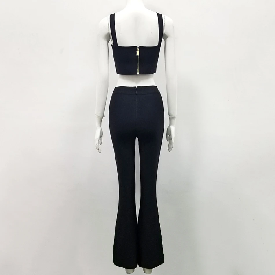 

High Quality 2021 New Sexy Women'S Red Black 2 Piece Two-Piece Set Rayon Bandage Set Short Top & Trousers Bodycon Club Party Set