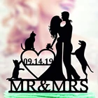 Индивидуальный свадебный торт Топпер с собакой и кошкой, пара свадебный торт Топпер собака с mr и mrs Дата торт Топпер