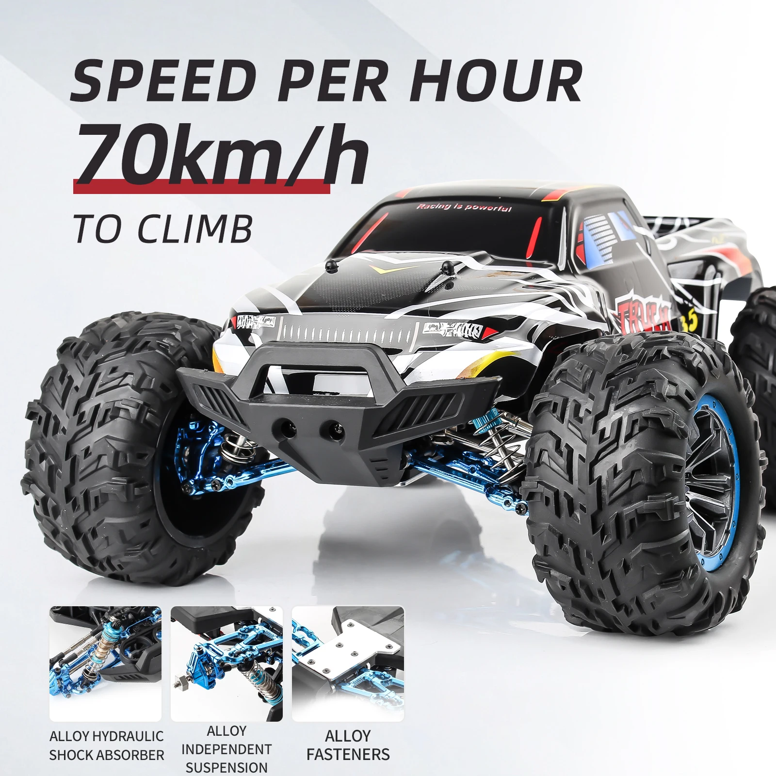 

1:10 Scale 2.4G RC Car High Car 4WD 70km/h Brushless Truck Speed RC Vehicle Model Childrens Toy Gift Remote Control Off Road