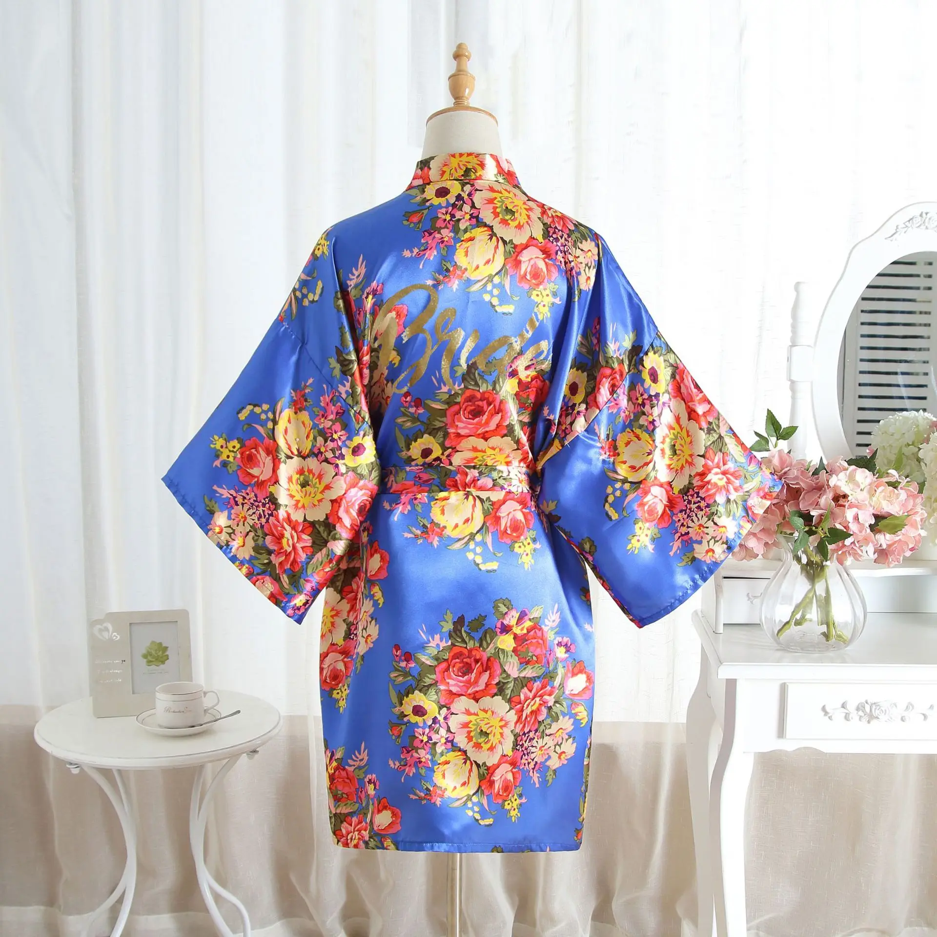 

One Size 11 Style Women Print "Bride"Kimono Robe Bride Wedding Dressing Bathrobe Gown Loose Rayon Sleepshirt Summer Nightgown