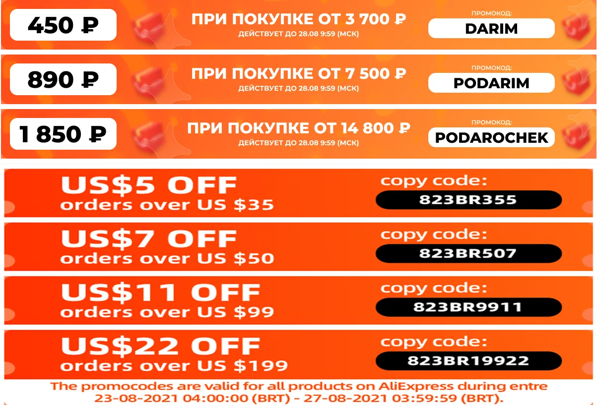 Рисунок 3 - Промо-коды Aliexpress с ограниченным
