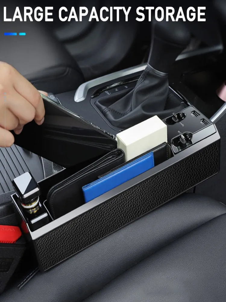 

Car Seat Crevice Storage Box ABS Auto Interior Organizer Seat Side Pocket Box IOS QC3 Charge Wire USB Port Accessories