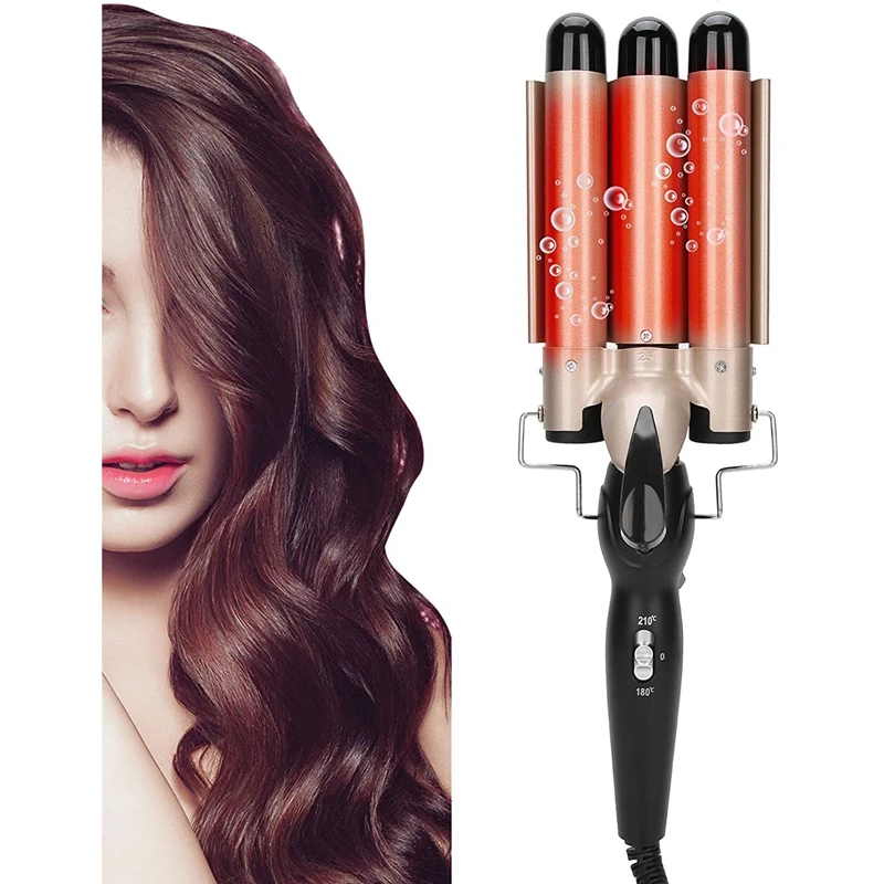 

Portable 3 Barrels Curling Iron Magic Wand Curling Iron, Temperature Adjustable for Long / Short Hair 25 mm