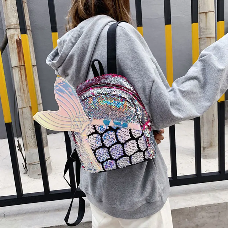 Шикарный Блестящий хвост русалки маленький закрывающийся на молнию рюкзак для