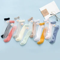 2021 new women summer ultrathin ankle socks transparent daisy embroidery lace silk elastic socks cute girls short socks