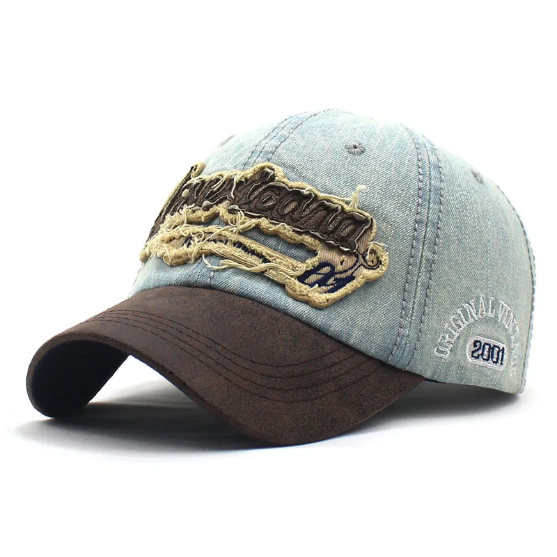 

Ditpossible New Men Vintage Patchwork Baseball Caps Washed Denim Casquette Hats for Women Letters Snapbacks
