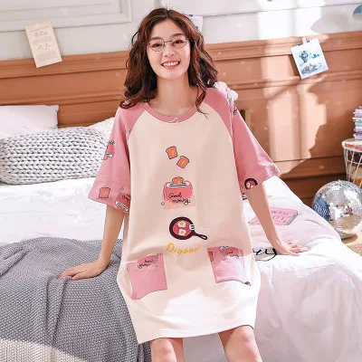 nightgown women Хлопковые ночные рубашки, женские летние хлопковые пижамы, Женская мультяшная Ночная сорочка, Сексуальное Женское ночное белье размера плюс, домашнее платье, M-3XL для сна - Цвет: nightgown women
