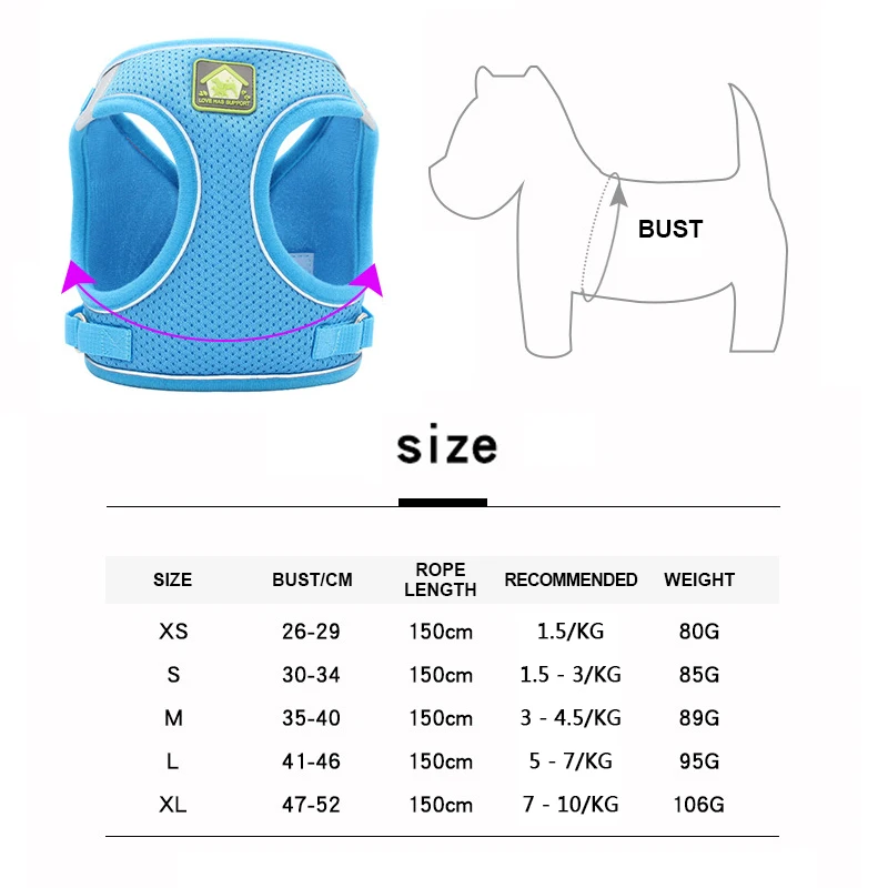 

Breathable Dog Harness Vest Reflective Adjustable Pet Harnesses For Puppy Polyester Mesh Dogs Harness and Leash Set Pet Supplies