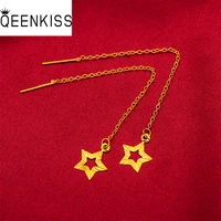 qeenkiss eg530 2021 fine jewelry wholesale fashion woman girl birthday wedding gift exquisite star 24kt gold earings ear lines