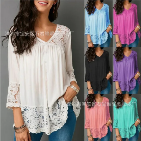 Повседневные женские блузки размера плюс весна лето 2020 женская блузка кружевные