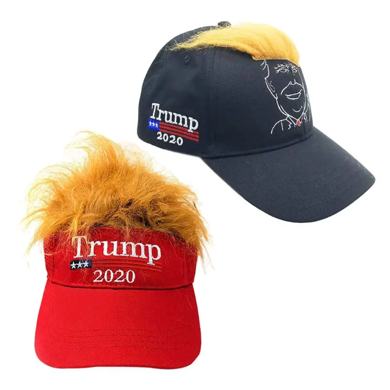 

Unisex Funny Hair Wig Visor Baseball Cap 2020 President Embroidered Snapback Hat X5XA