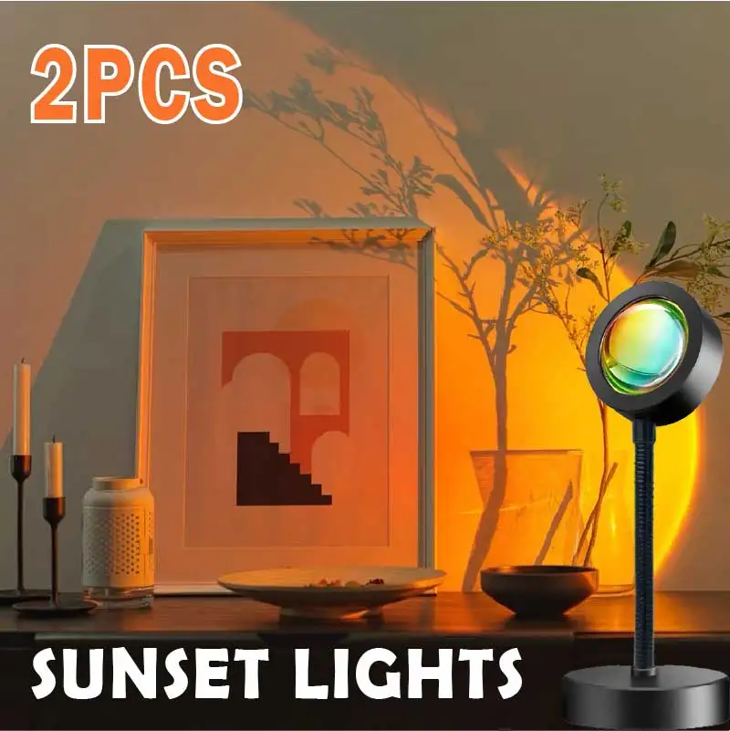 

Sunset Projector Lamp Rainbow Atmosphere Led Night Light for Home Bedroom Background Wall Decoration USB Table Lamp