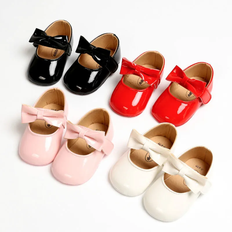 

New Toddler Infant Newborn Baby Girls Sneakers Bow Non-slip Crib Bow Shoes Soft Sole Party Prewalkers PU Shoes 0-18M