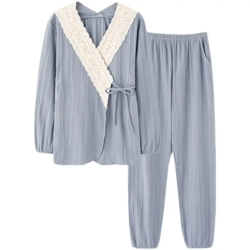 Kimono Pajamas Plus Size Japanese Pajamas Thin Long Sleeve Pajamas Set Spring Autumn Princess Sleeved Lace Home Clothes