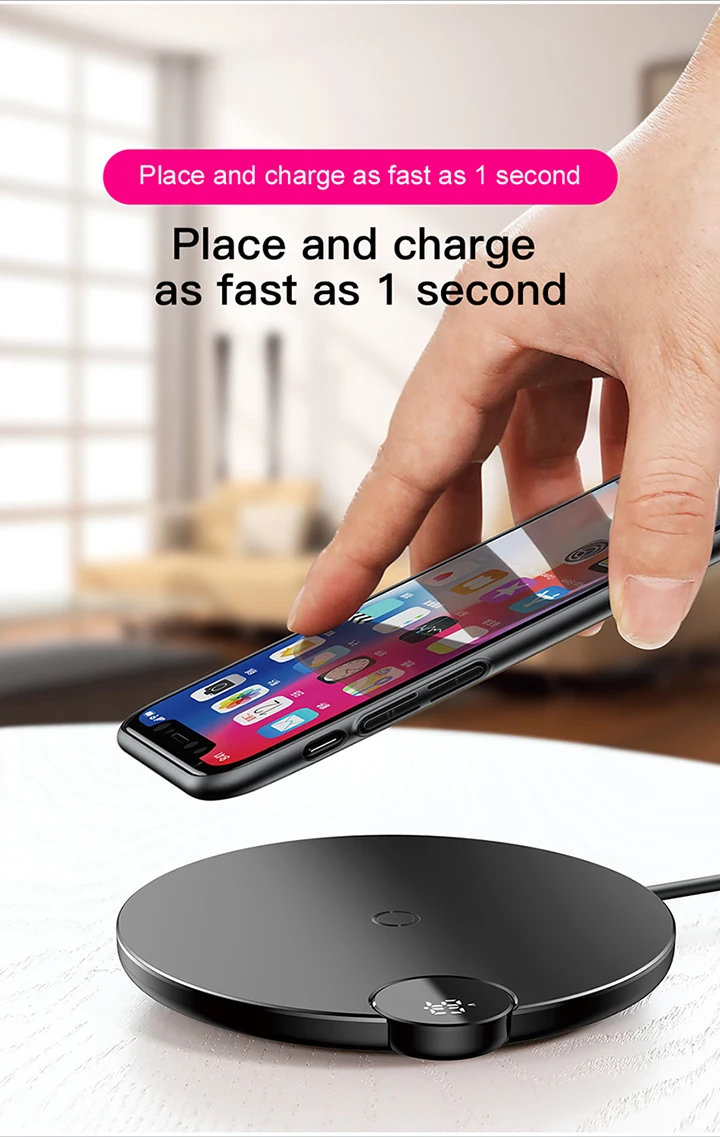 Baseus светодиодный беспроводной зарядное устройство для iPhone Xs Max X 8 Plus 10 Вт Быстрая зарядка для samsung Note 9 Note 8 S10 Plus