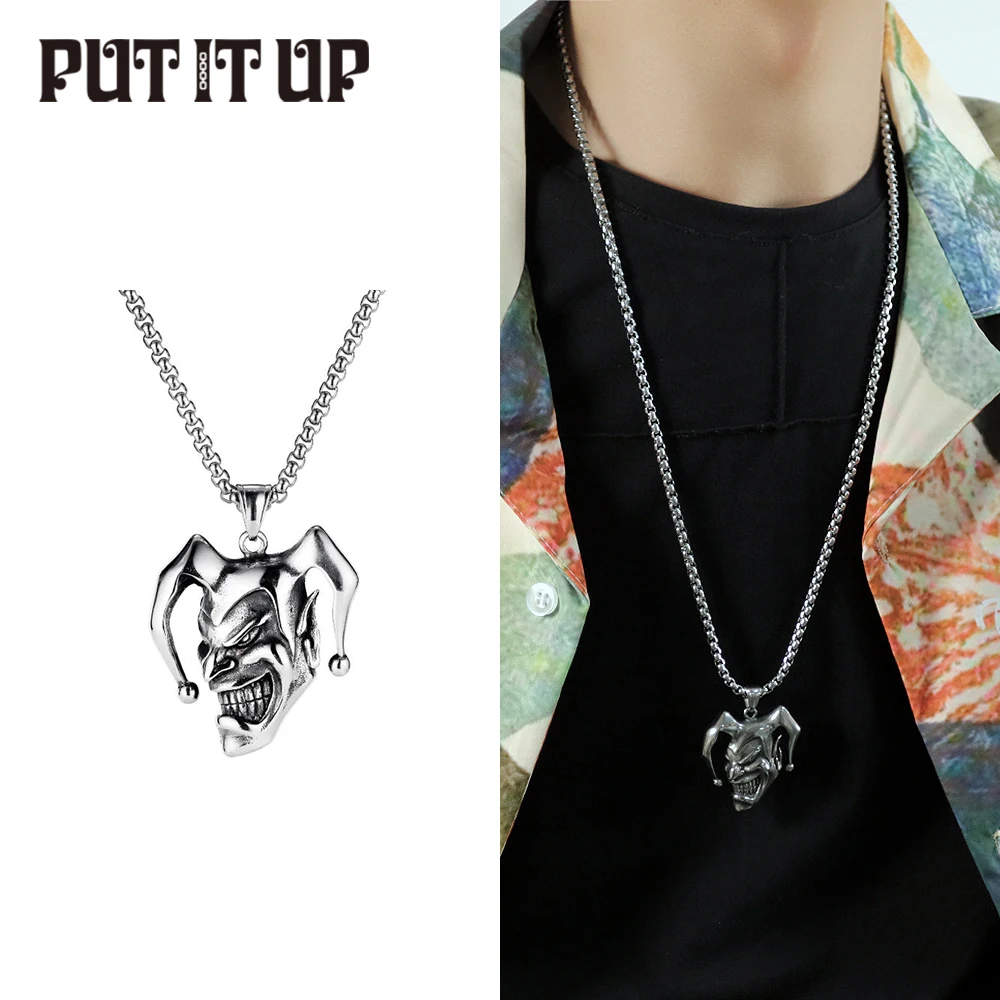 

2021 Clown Pendant Necklace Gothic Style 316L Stainless Steel Clown Evil Laugh Pendant Necklace Hip Hop Rock Men's Jewelry Gift