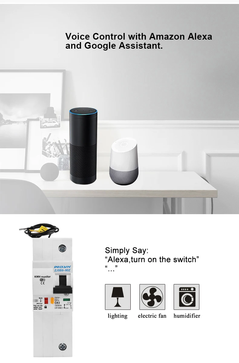 1P WiFi умный выключатель с контролем энергии совместим с Alexa и Google home для умного дома с RS485