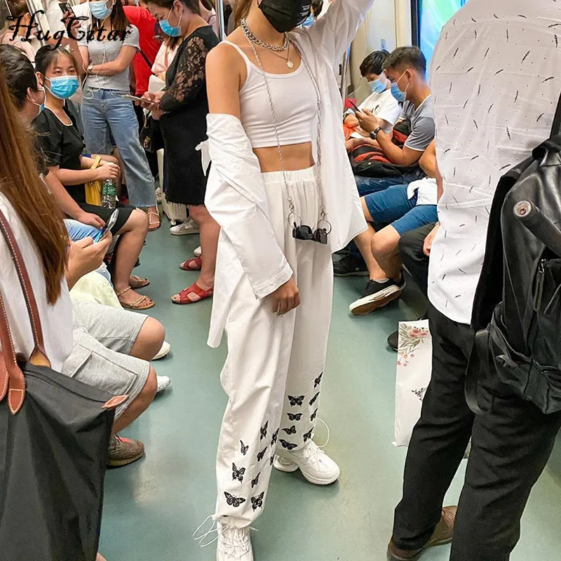 Женские брюки-карго Hugcitar с высокой талией и принтом бабочки уличная одежда для