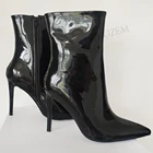 LAIGZEM женские ботильоны Блестящий на молнии туфли на высоком тонком каблуке с бантом; Цвет Черный; Обувь женская Женские ботинки с острым носком ручной работы; Большие Размеры 41, 46, 47 (Европа);