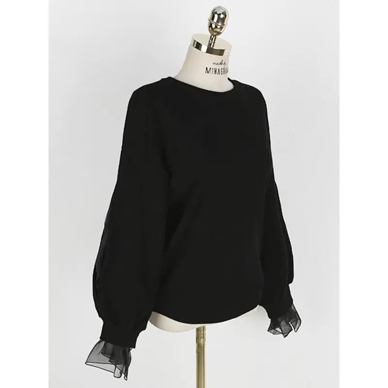 Осенне зимние рубашки повседневный свободный черный пуловер с длинными рукавами