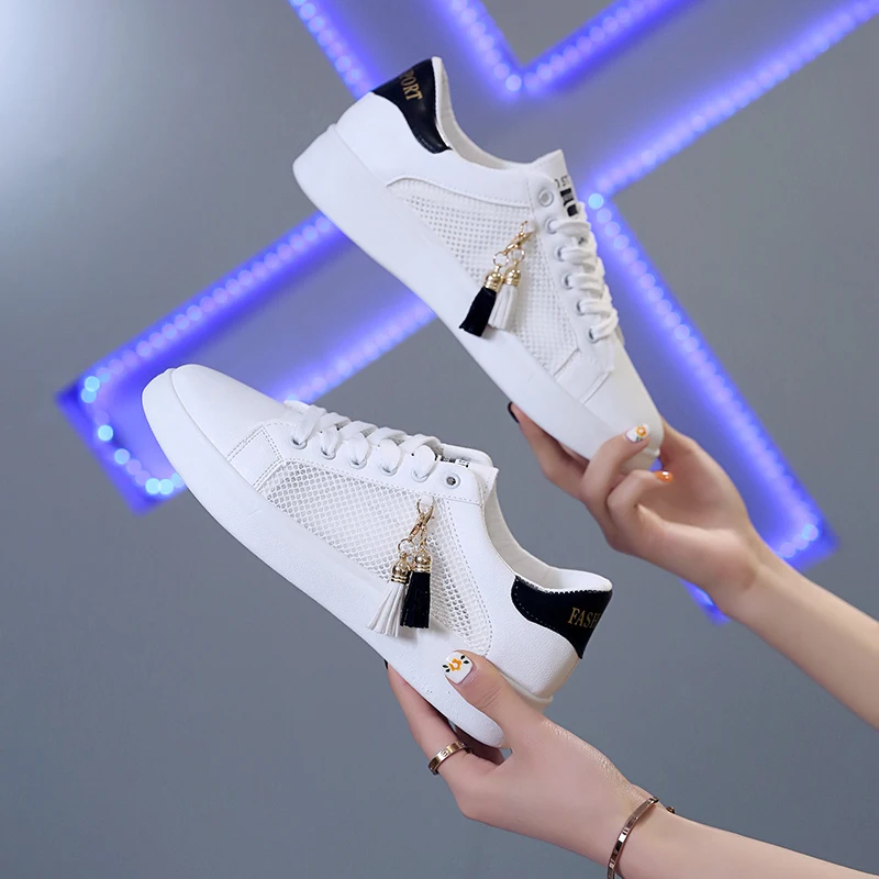 

2021 Mesh Woman White Shoes Tenis Feminino Sports Shoes Fashion Woman PU Leather Female Shoes Casual Solid Color Tennis Shoes