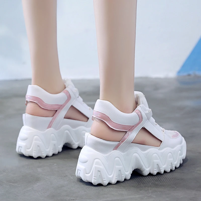 

Woman High Heels Thick Sole Sneakers Mujer Dropshipping New Summer Women Wedge Sandals Round Toe Lace Up Chunky Platform Sandals