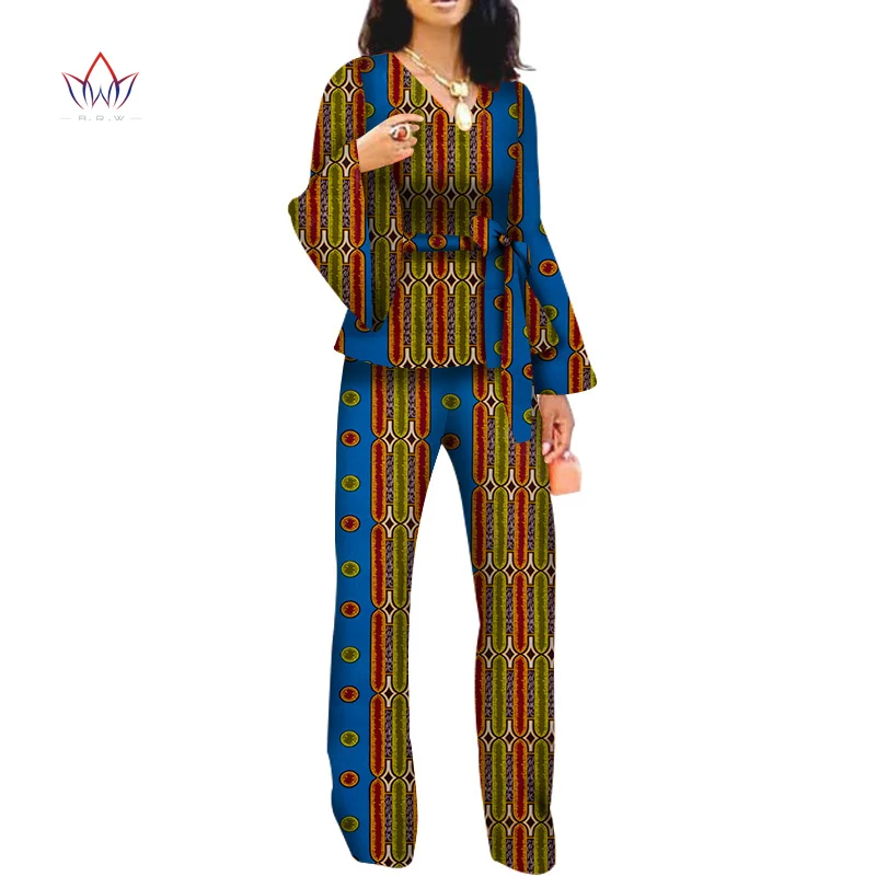 Женский комплект из брюк и топа повседневный с поясом принтом в африканском