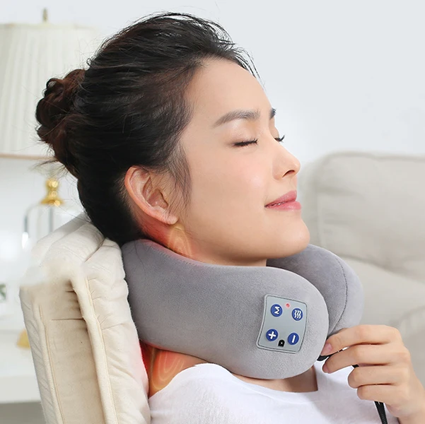 

U Shaped Neck Pillows Memory Foam Pillows Pulse Massage Heating Soft Slow Rebound Travel Pillow Solid Neck Cervical Pain Relief