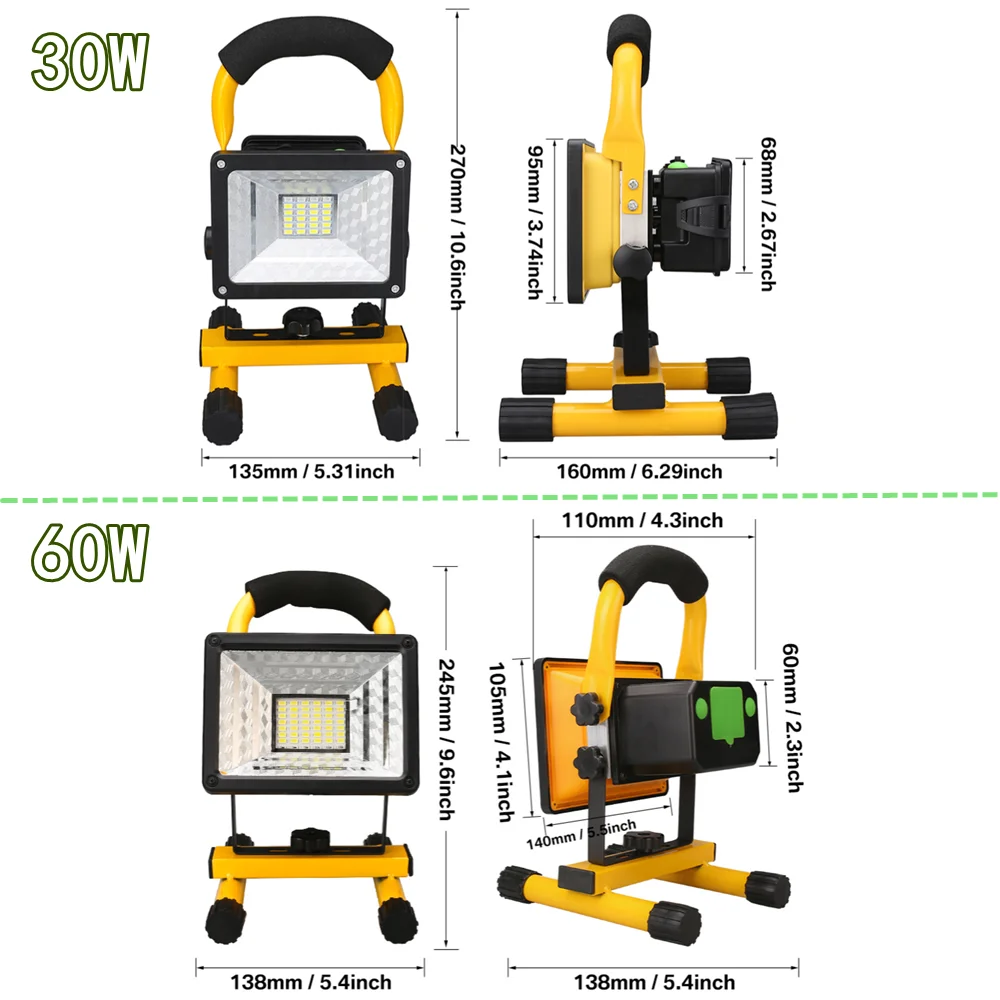 30W LED Portable Rechargeable Floodlight Waterproof Spotlight Battery Powered Searchlight Outdoor Work Lamp Camping Lantern | Освещение