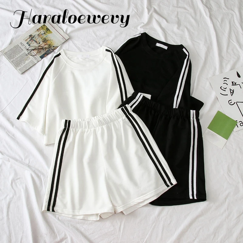 Женский комплект 2 шт. спортивный костюм в полоску однотонный женский для бега