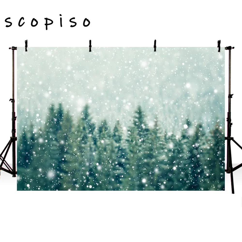 Scopiso зимний фон для фотографирования с изображением зеленых сосна Снежинка