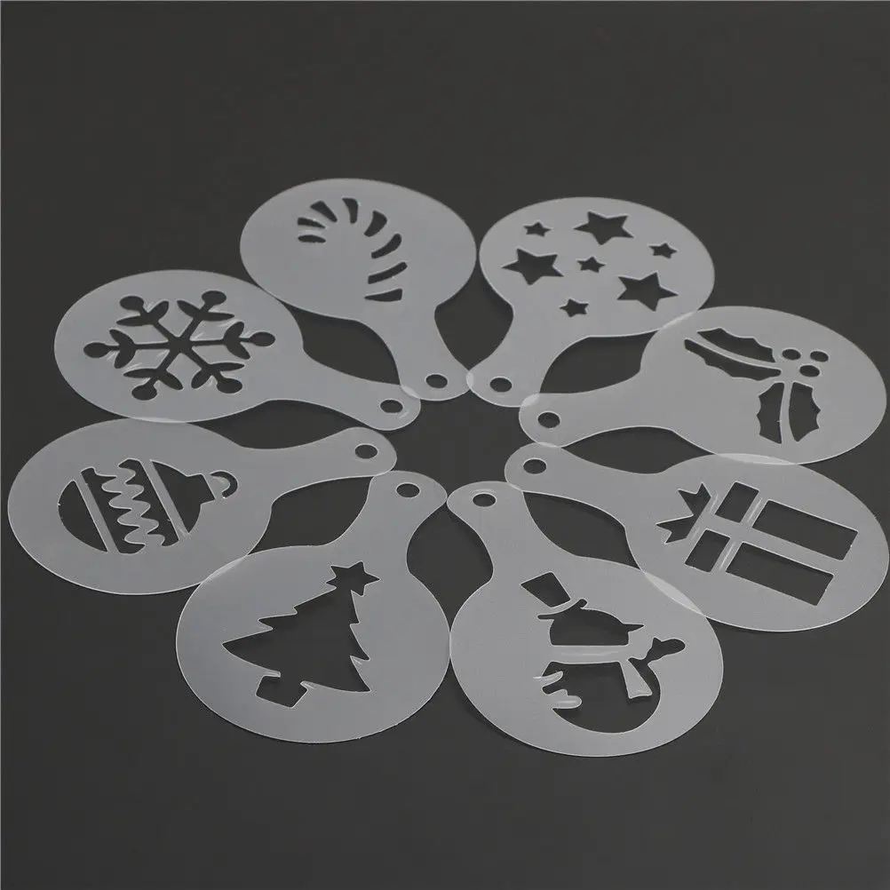 

8pcs Merry Christmas Gift Socks Design Cookies Stencil Coffee template Stencils Fondant sugarcraft Cake Decorating Tools