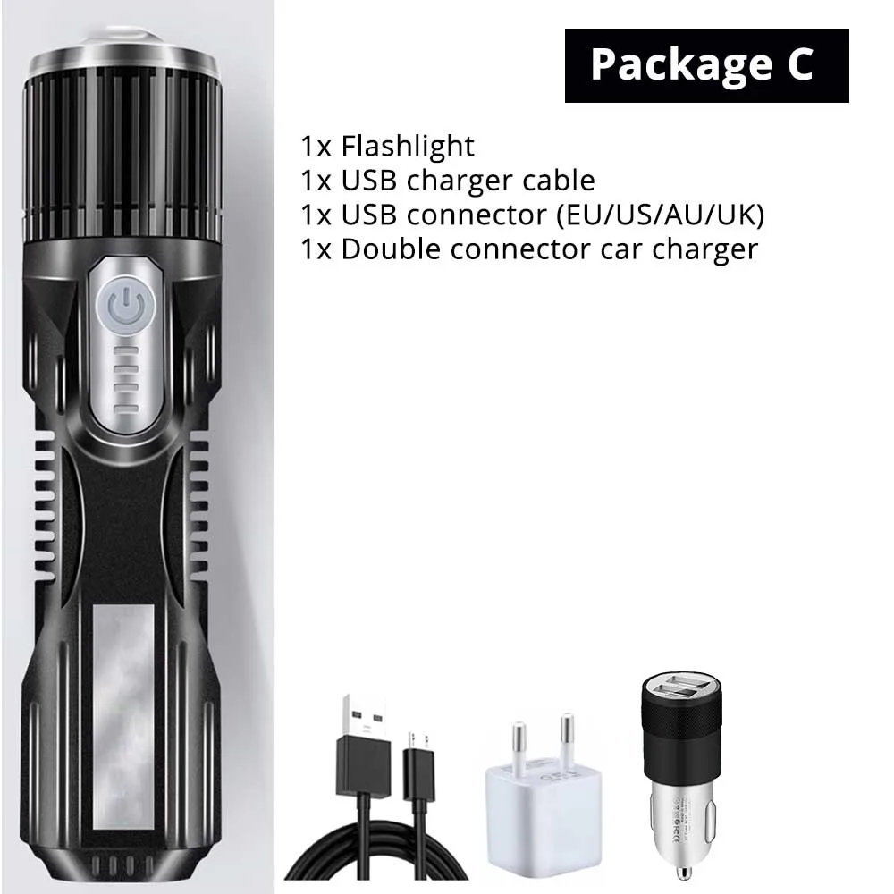 Package C USB перезаряжаемый светодиодный фонарик водонепроницаемый фонарь USB интерфейс для зарядки телефона масштабируемый 5 режимов освещения супер яркий - Испускаемый цвет: Package C