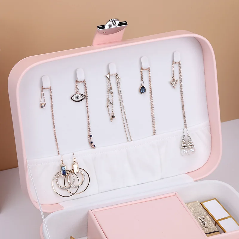 

Portable Travel Ladies Jewelry Storage Case Earrings Necklace Ring Bracelet Bag Cosmetics Collector Makeup Organizer Accessories
