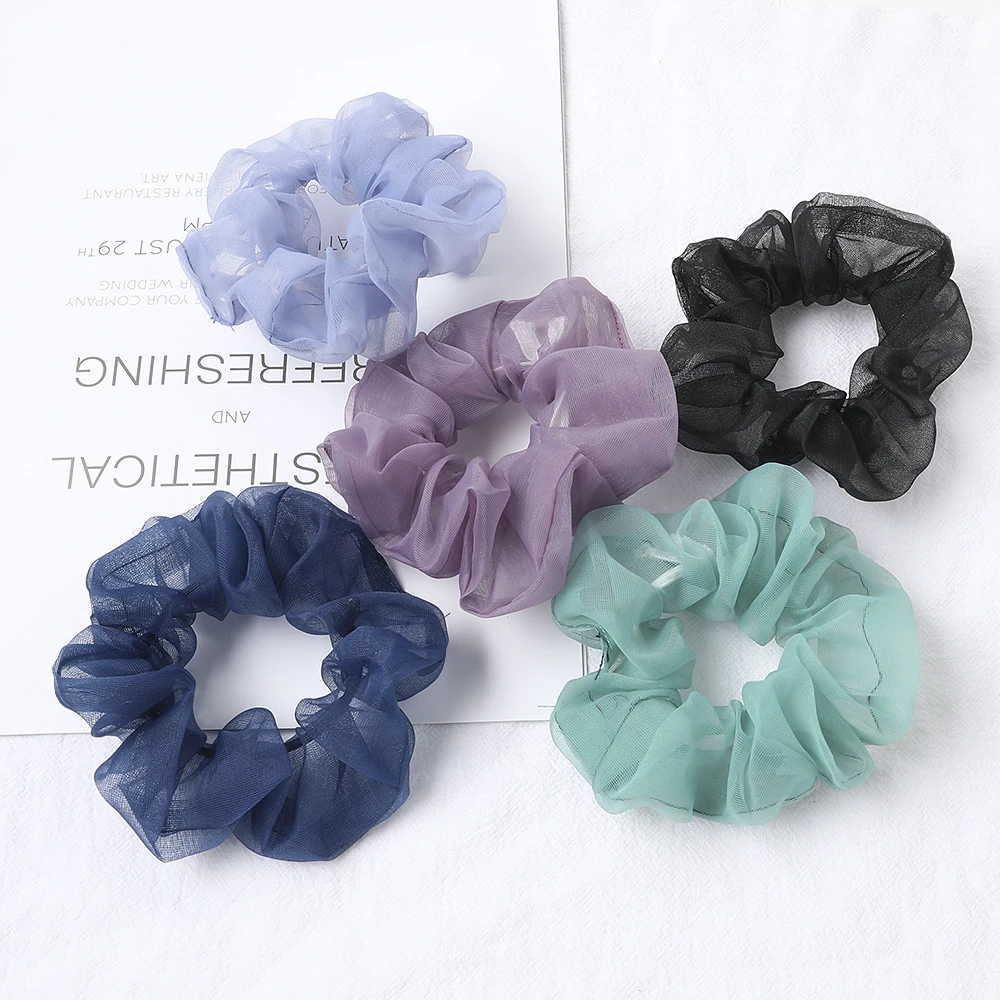 Organza Hair Scrunchies Women Plain Scrunchie Elastic Bands Girls Headwear Rubber Ties Transparent Ponytail Holder |