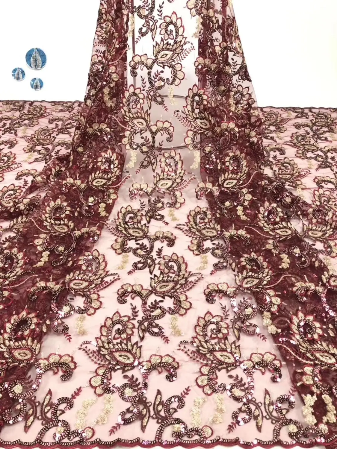 

beautiful african french lace fabric with sequins 5yards good quality african net tulle lace fashion style for dress DPOC162