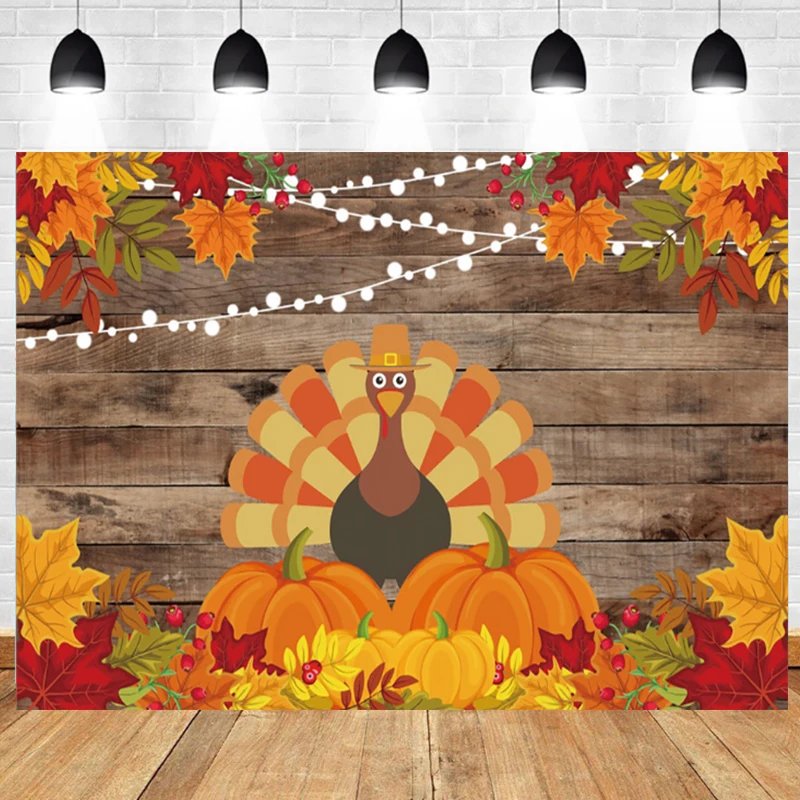 

Happy Thanksgiving Day Background Child Pumpkin Maple Leaves Autumn Turkey Blessing Banner Photo Backdrop Photography Studio