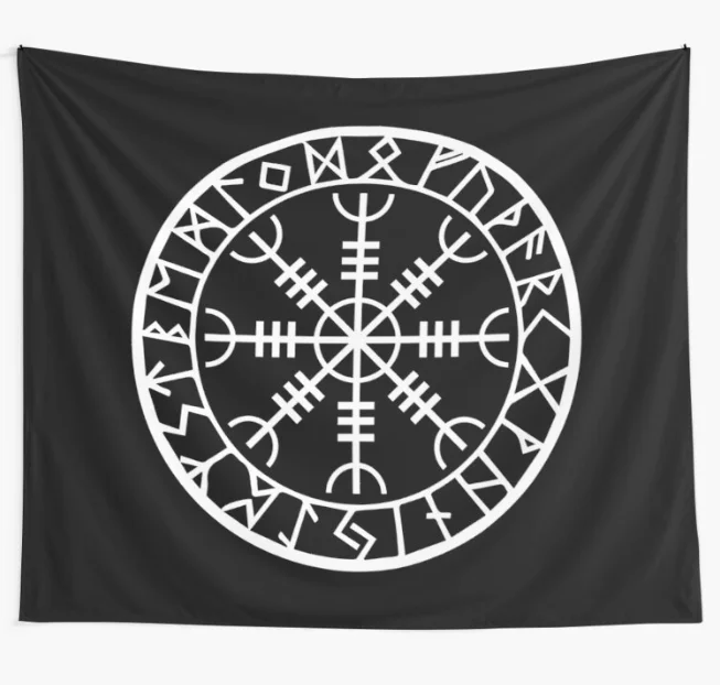 

Norse Helm of Awe White Tapestry Mandala Wall Hanging Hippie Bedroom Home Decoration Wall Blanket Psychedelic Tapestries