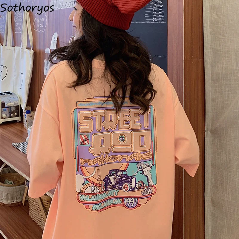 Women Short Sleeve T-shirts Printed Lovely Japan Style Loose Leisure Teens Trendy Harajuku Streetwear All-match Chic High Street