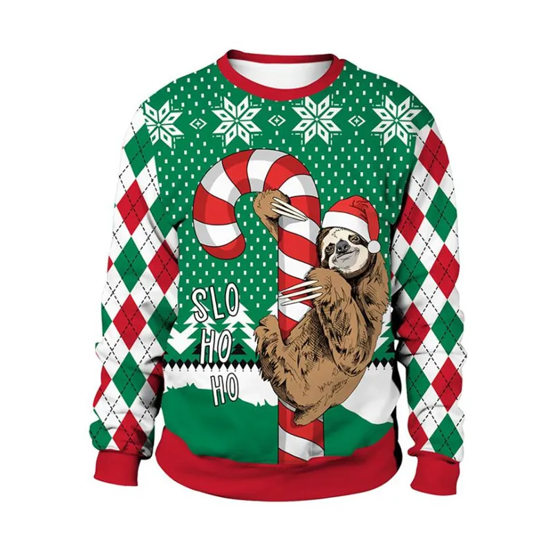 

Ugly Christmas Sweater Men Women Xmas Crew Neck Sweatshirt 3D Funny Sloth Print Holiday Sweaters Pullover Christmas Jumpers Tops