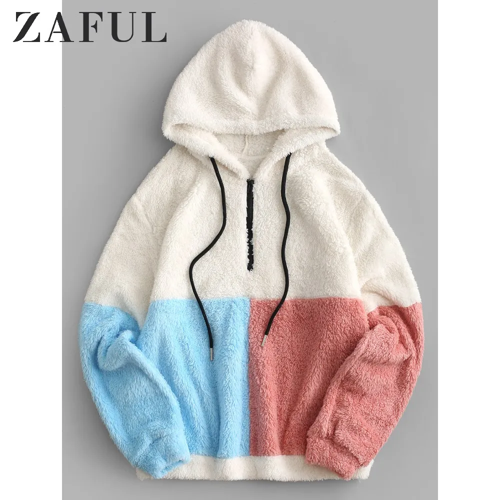 ZAFUL толстовка с капюшоном на молнии цветными блоками 2019 теплая верхняя одежда