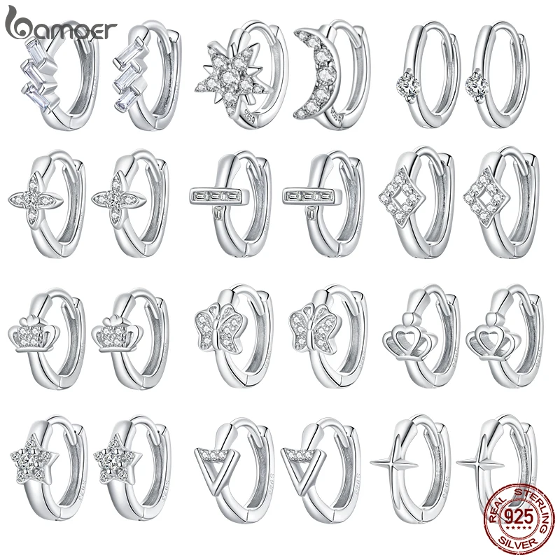 Серьги bamoer Huggie покрытые платиной 925 пробы серебряные серьги со звездой с