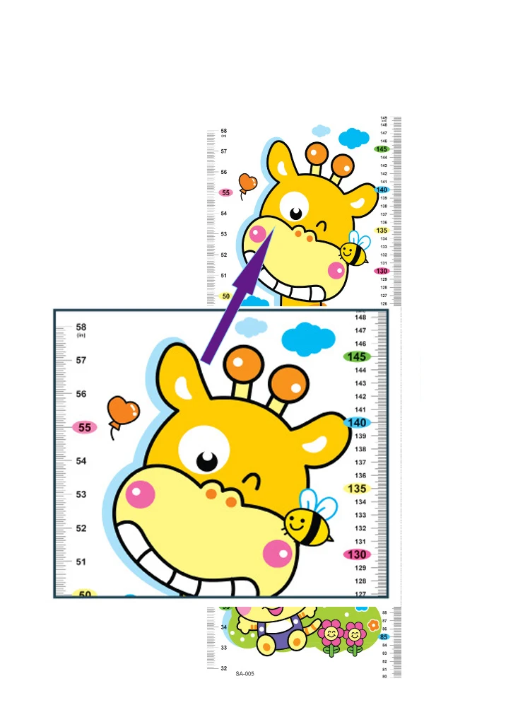 Милый мультяшный слон лев в зоопарке Детская высота мерная Настенная Наклейка