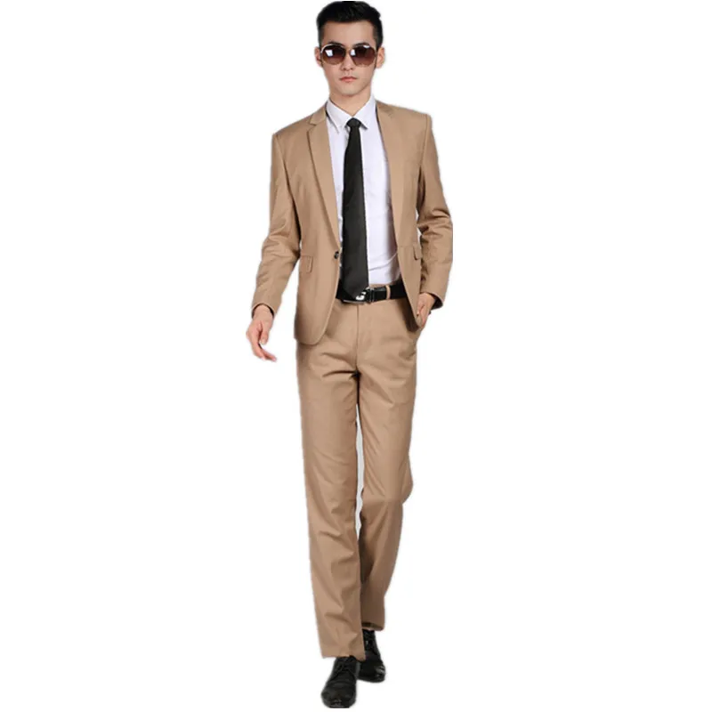 

Men's suits High Quality Men Khaki Suit Wedding Dress Groom Suit Prom Party Suits Set (Jacket + Pants) Mens Business Casual Suit