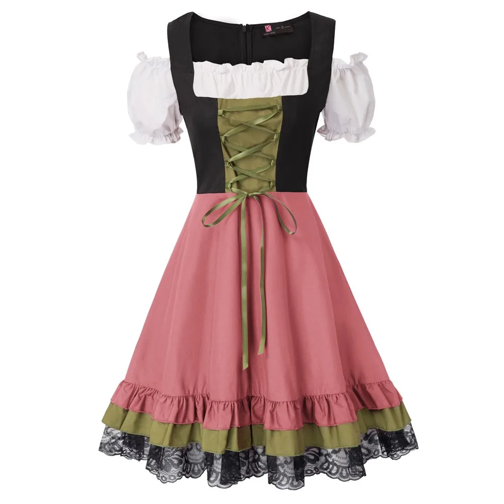 

GK Ladies Dirndl Oktoberfest Costume Bavarian 2pcs Set German Oktoberfest Costumes For Woman National Cold Shoulder Dress+Apron