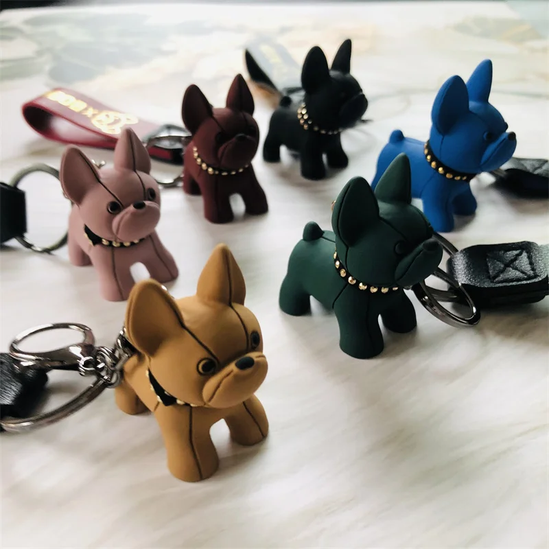 

Fashion Punk French Bulldog PU Leather Animal Dog Shape Tassel Keychain Car Motorcycle Backpack Pendant Female Male Gift KeyRing