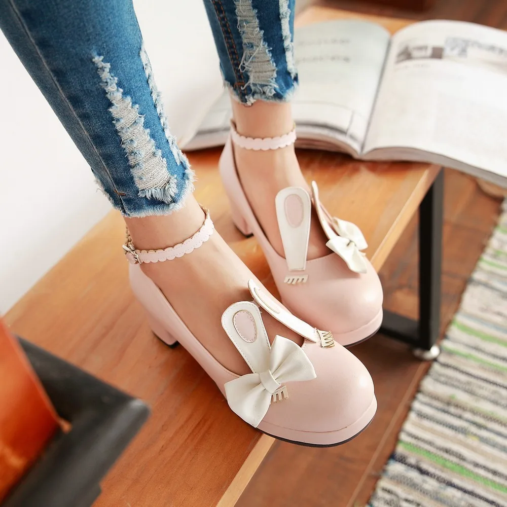 Spring Autumn Sweet Lolita Rabbit Ears Shoes Girls Pumps Single Med Heel Student Party Cosplay 2021 Fashion Tide Dropshipping