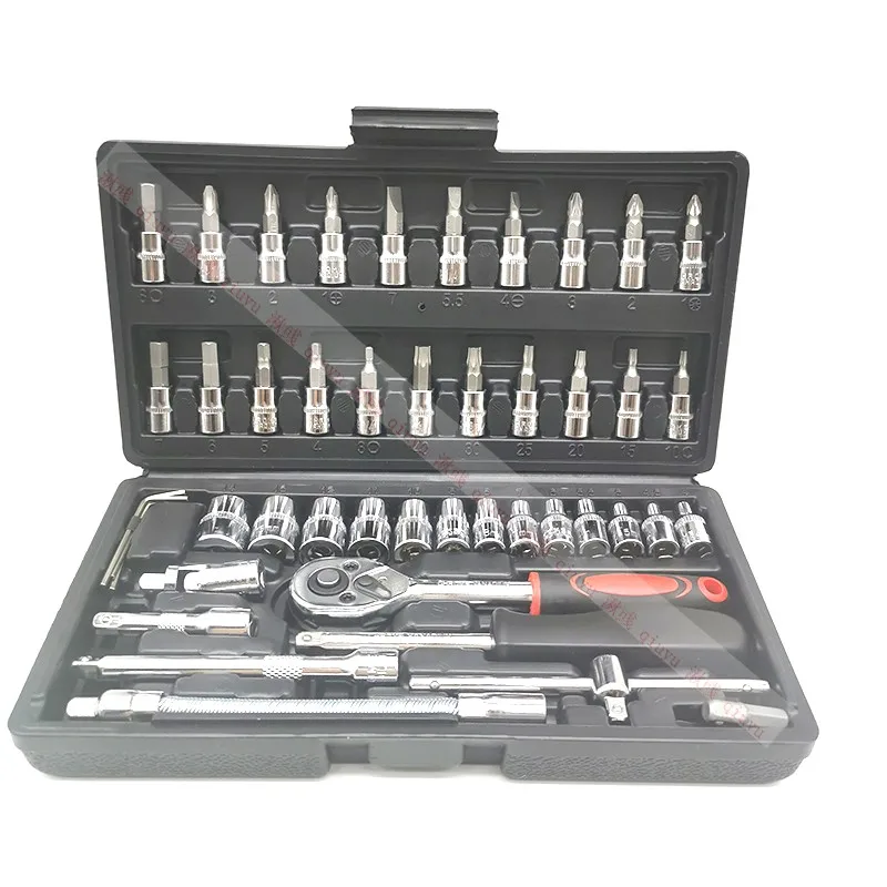 46 Pcs/Set Multifunctionl Ratchet Wrench Set Professional Mechanic Repair Tools Combination Kit with Carry Case for Auto